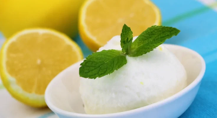 Lemon Sorbet with Fresh Mint