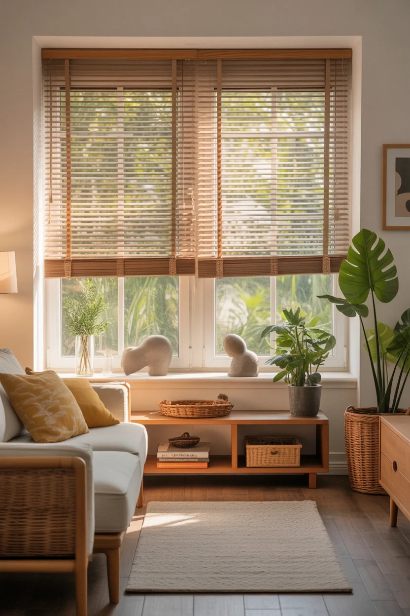 Bamboo or Wood Blinds window treatment ideas for large windows