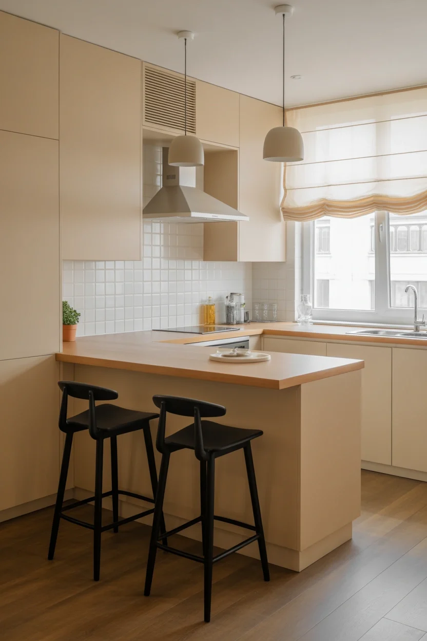 Breakfast Bar with Tucking Stools small kitchen design ideas