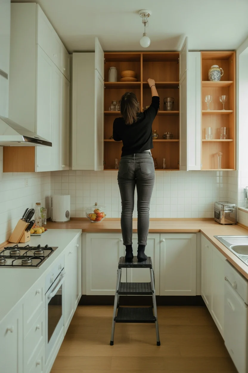Vertical storage small kitchen design ideas ceiling high cabinets