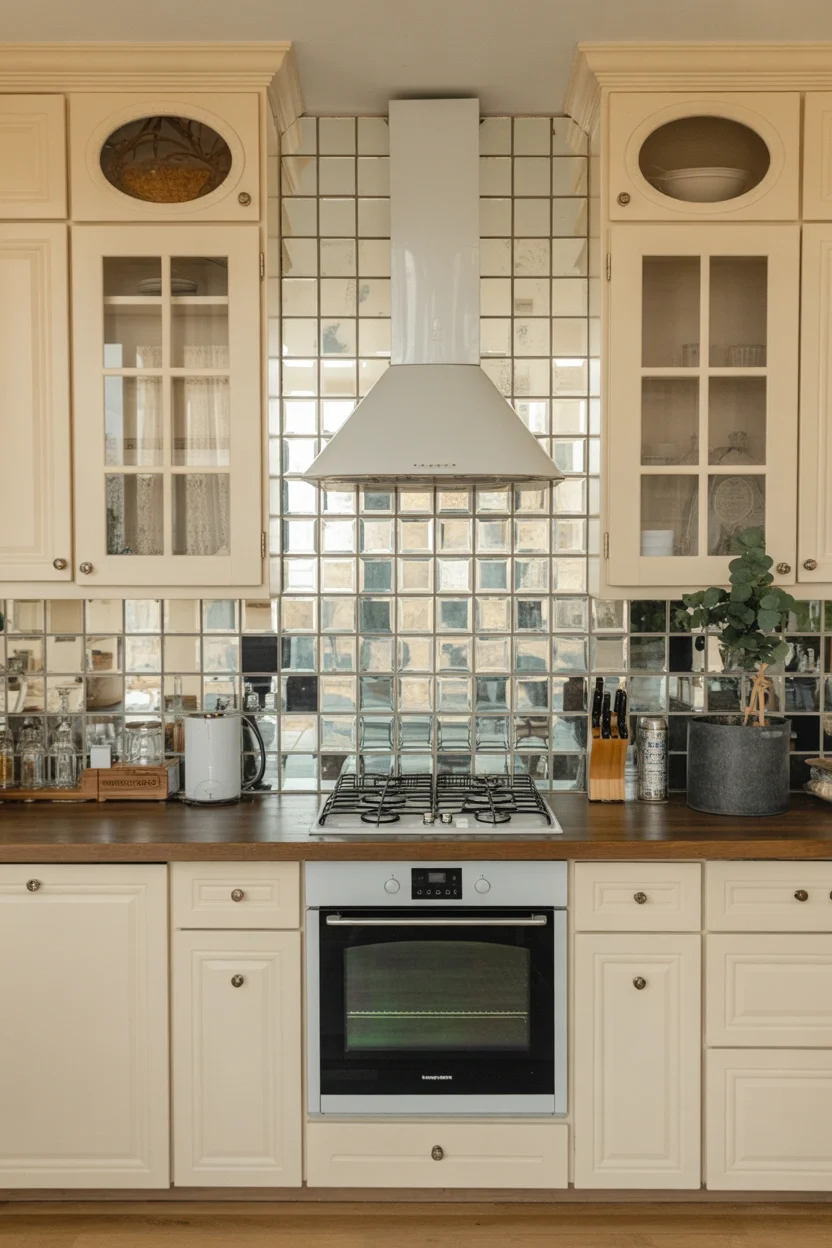 Mirrored Backsplash small kitchen design ideas