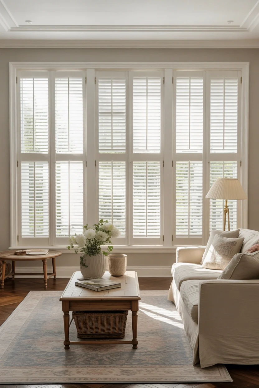Plantation Shutters window treatment ideas for large windows