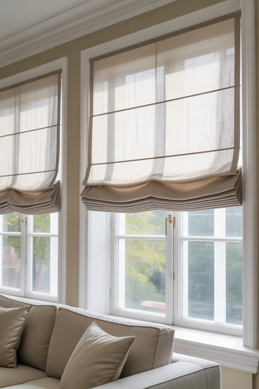 Roman Shades window treatment ideas for large windows