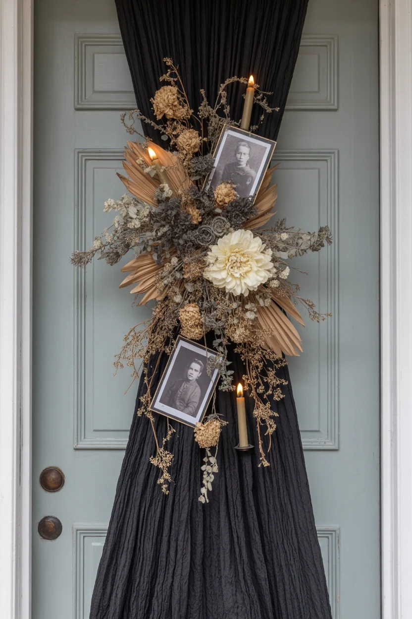 Top 15 Halloween Door Decoration Ideas That'll Make Your Neighbors Jealous 9 Victorian Mourning Display