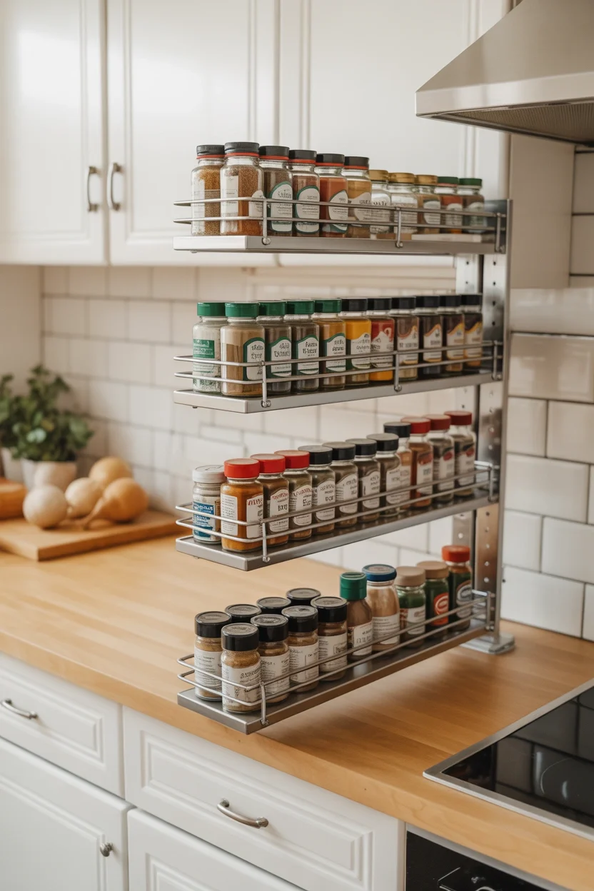 Small kitchen design ideas with wall mounted spice racks