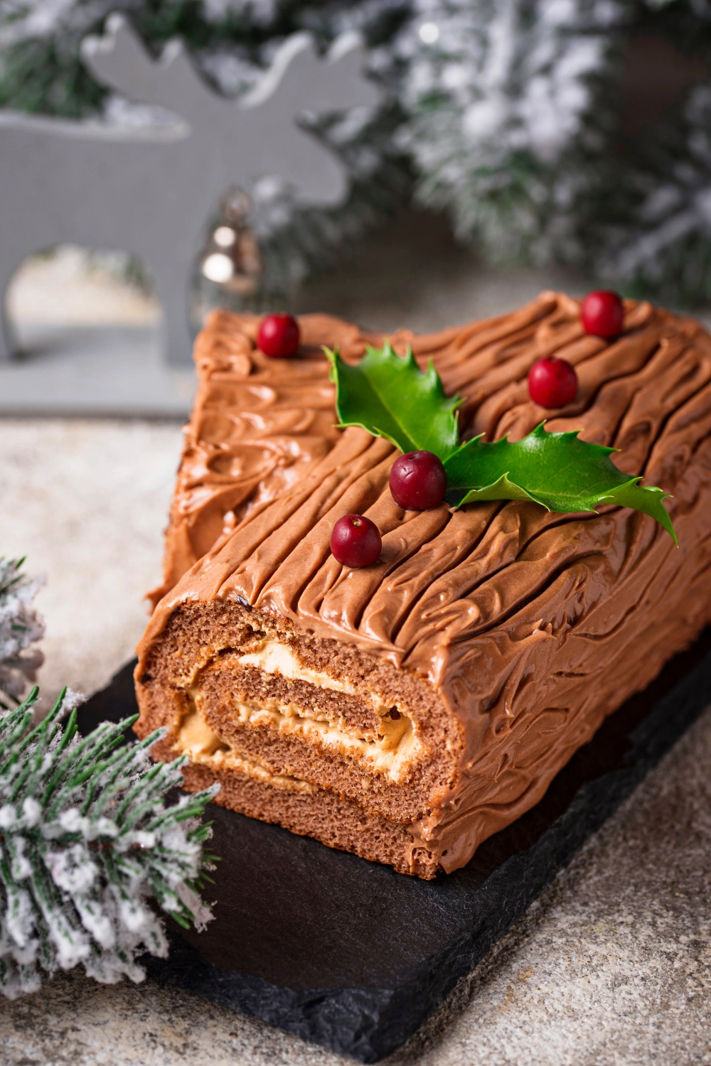 Chocolate Yule Log Christmas Cake
