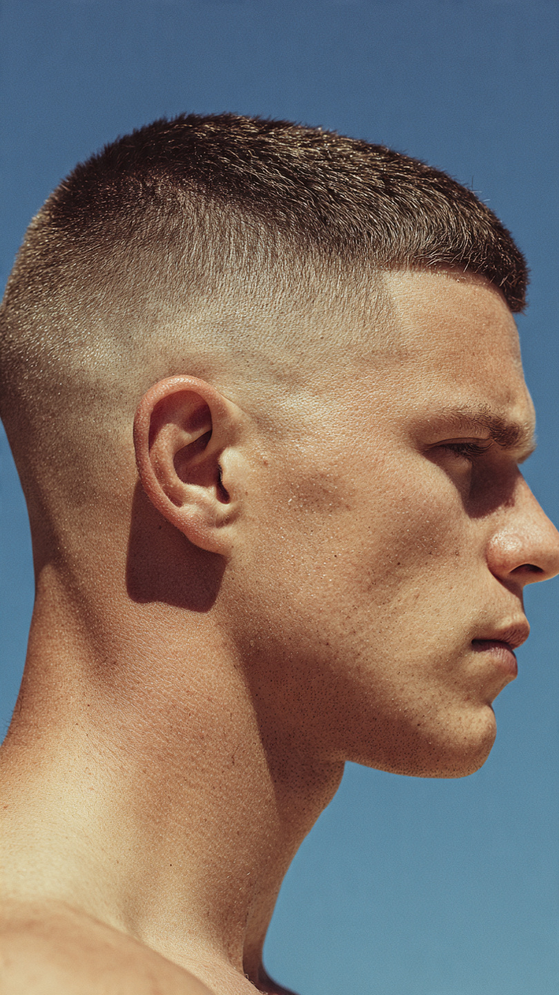 15 Ultimate Summer Hairstyles for Boys: Beat the Heat in Style 6 profile view of a fit young man with a military st