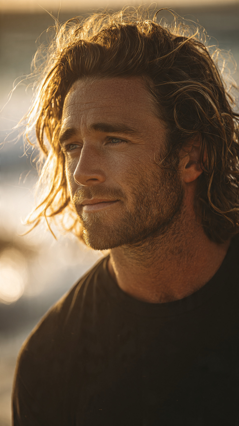 15 Ultimate Summer Hairstyles for Boys: Beat the Heat in Style 10 relaxed surfer flow a lifestyle photo of a man wit