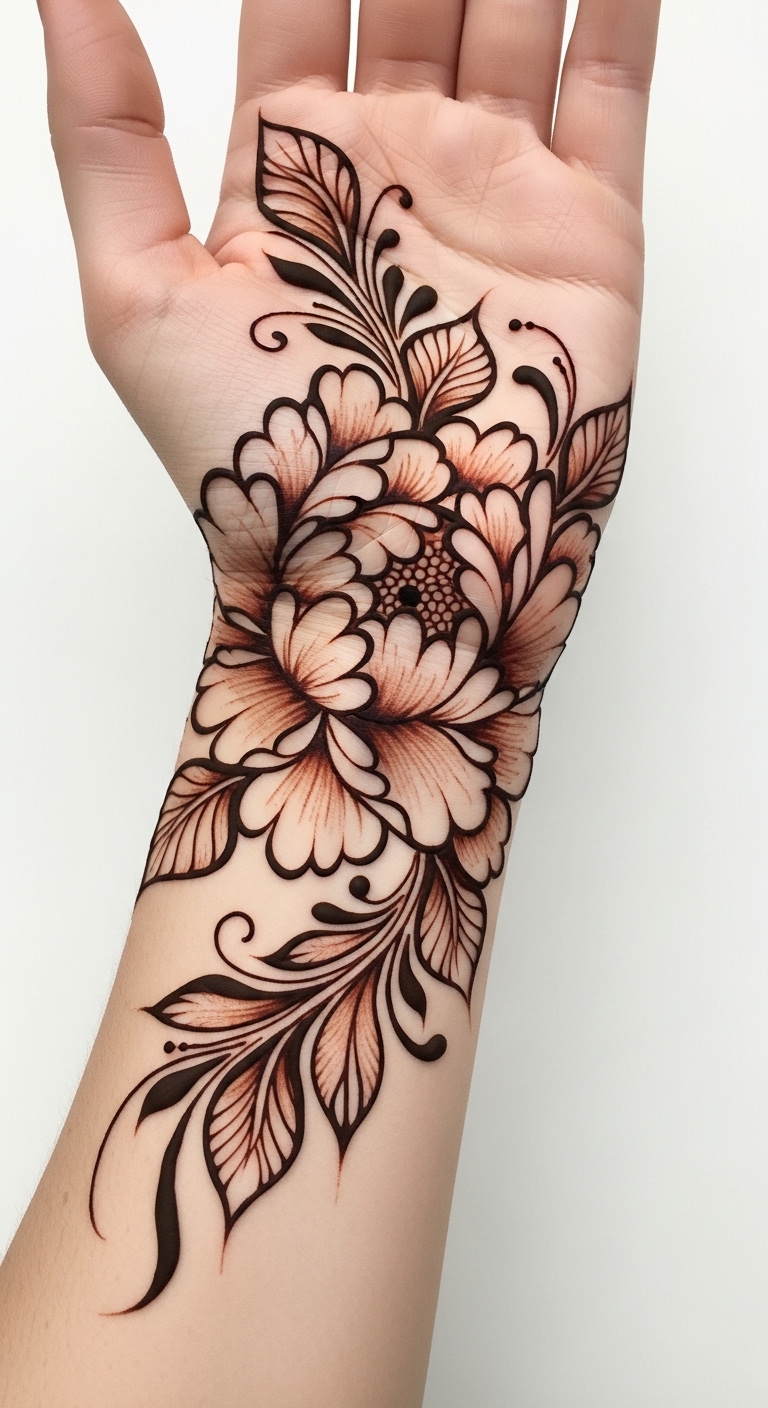Contemporary Peony Flower Mehndi