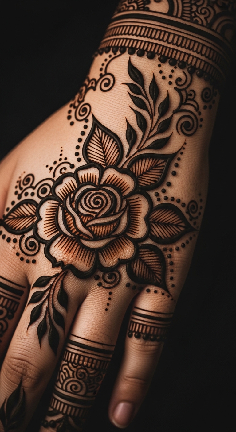 Rose and Leaf Finger Mehndi