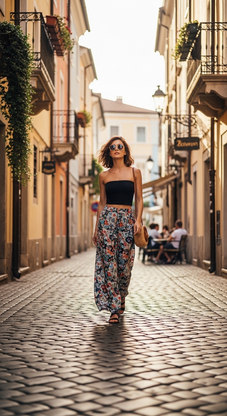 Wide Leg Palazzo Pants & Tube Top