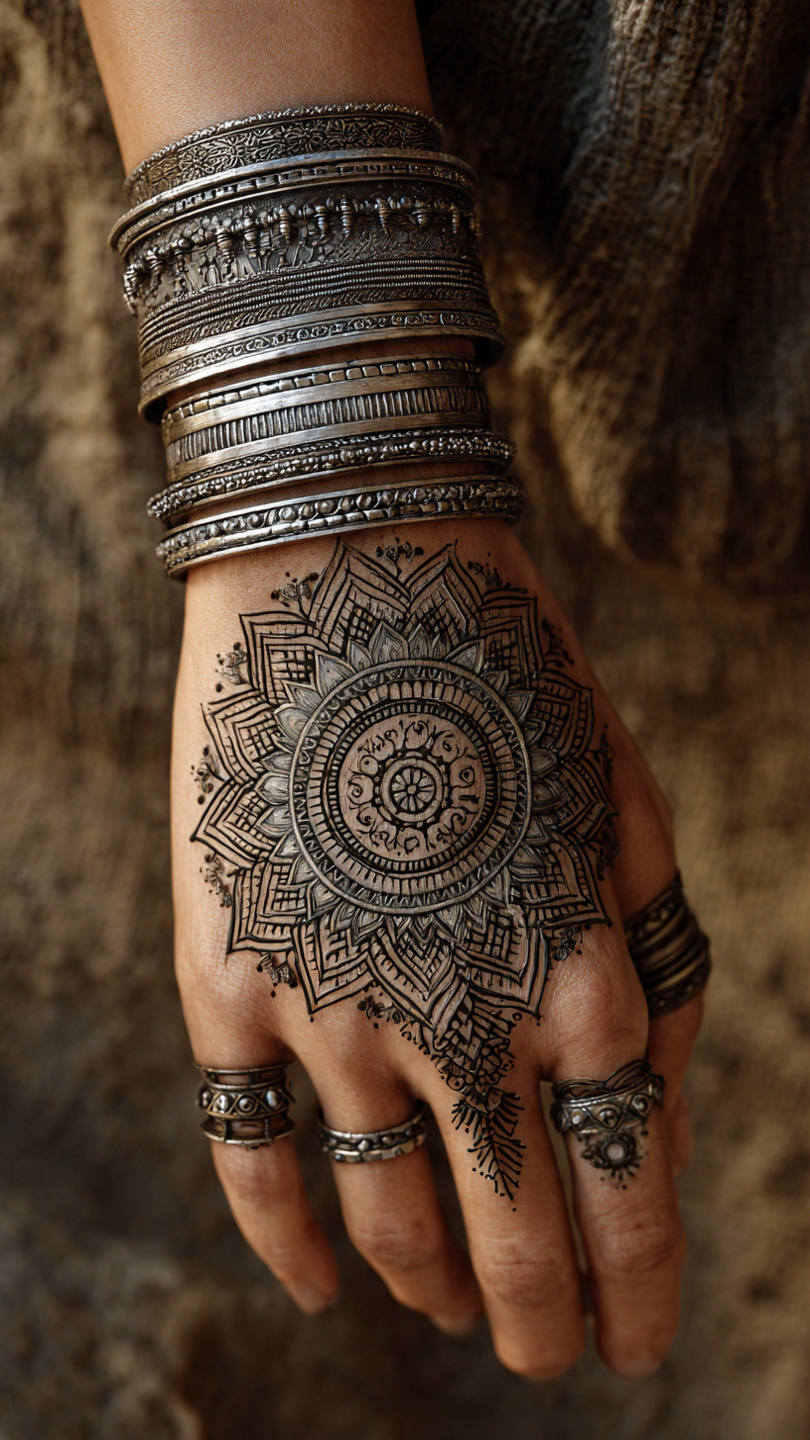 a beautifully detailed bohemian mandala henna desi (1)