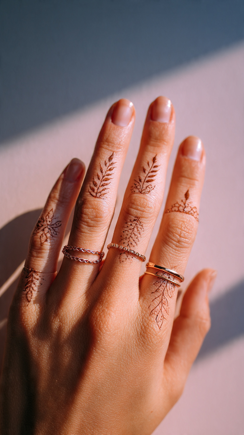 close up aesthetic shot of a womans fingers adorne